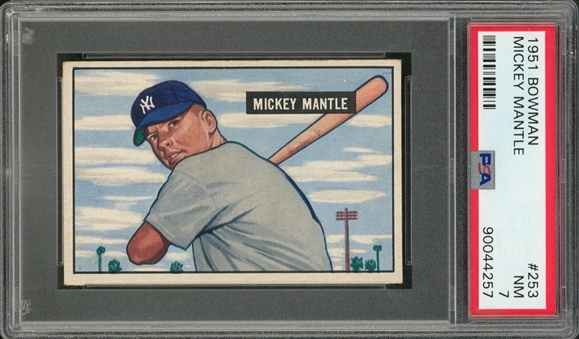 1951 Bowman #253 Mickey Mantle Rookie Card – PSA NM 7